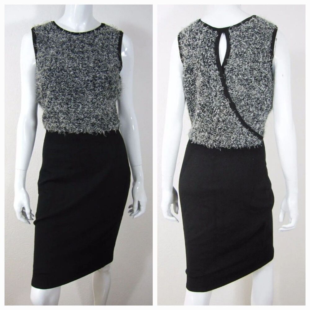 Marc New York Women's Dress Size Small Black Silver Stretch Keyhole Knit Bodycon